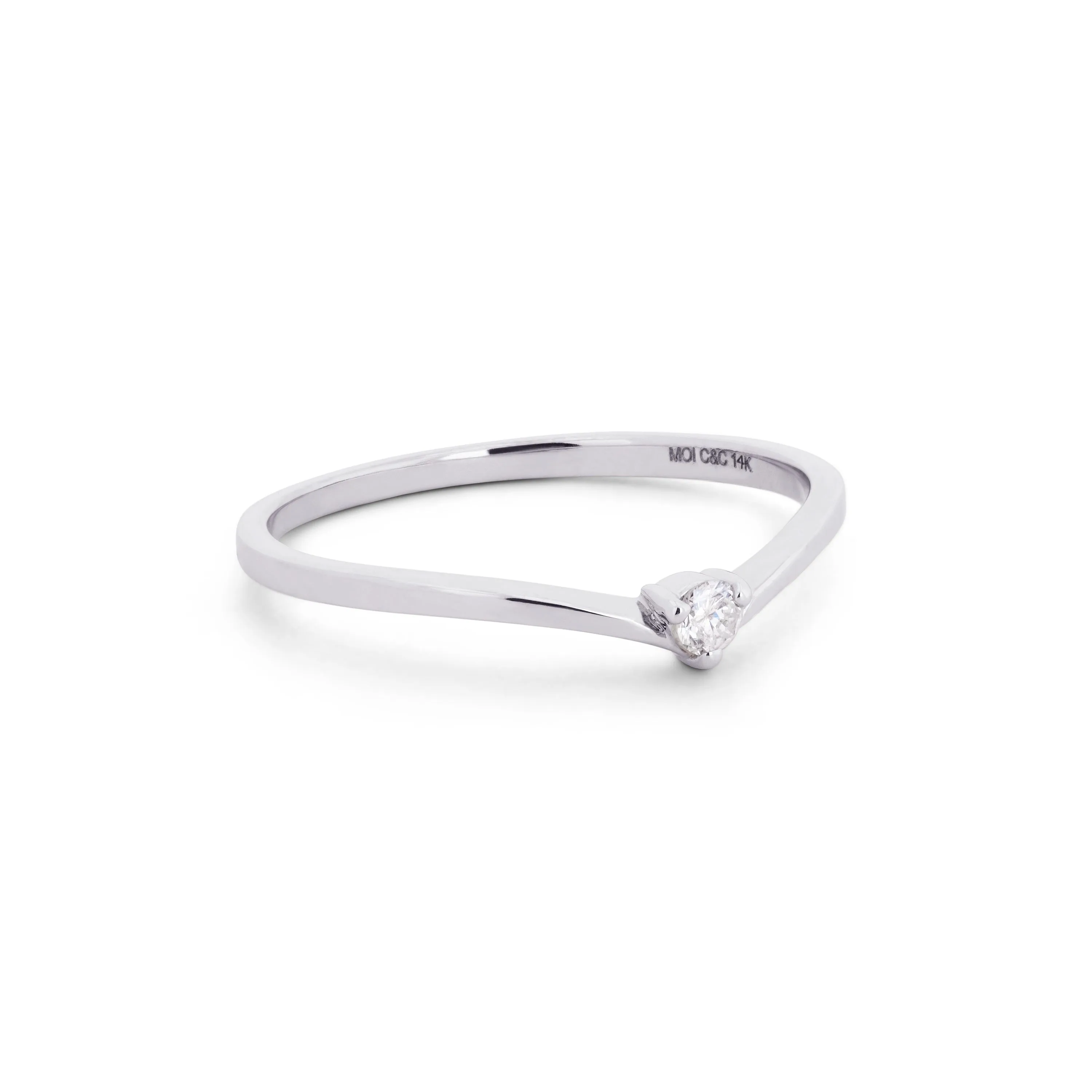 0.04 CTW DEW Petite Round Moissanite Curved Stackable Band in 14K White Gold