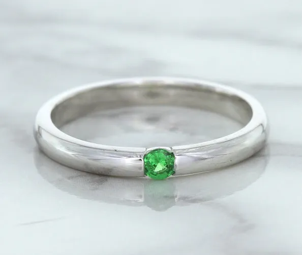 0.10ct Round Tsavorite Ring in 18K White Gold