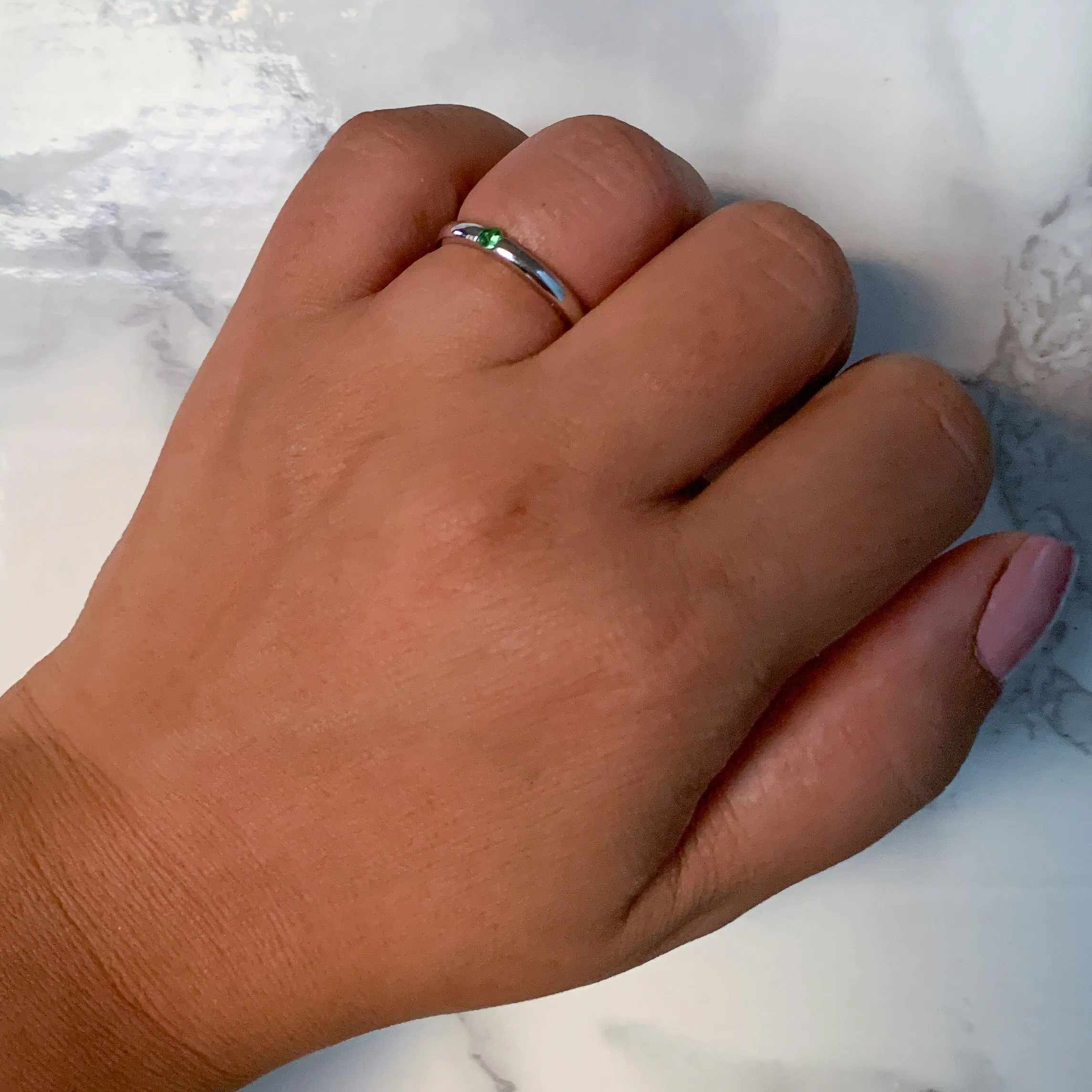 0.10ct Round Tsavorite Ring in 18K White Gold