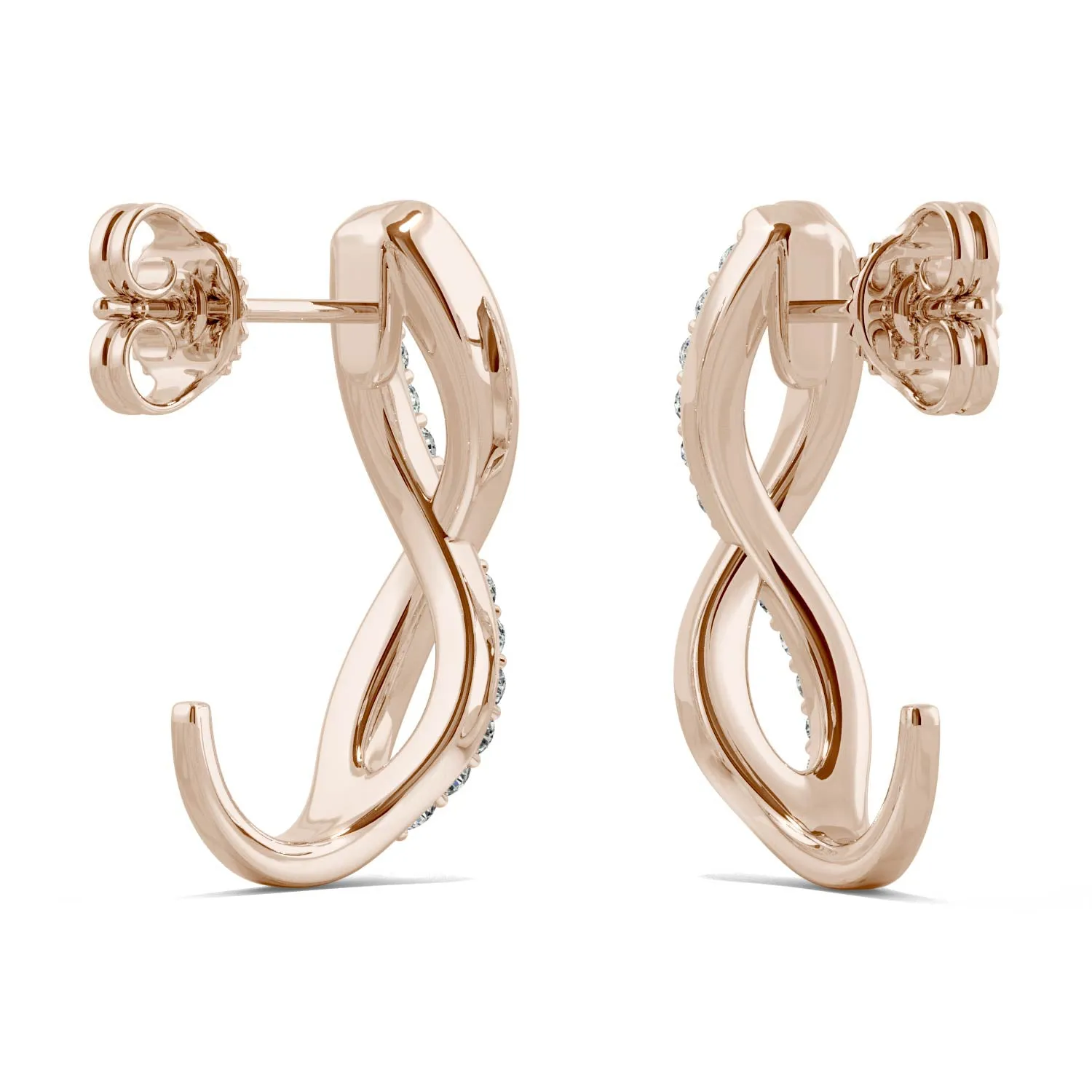 0.16 CTW DEW Moissanite Infinity J-Hoop Earrings in 14K Rose Gold