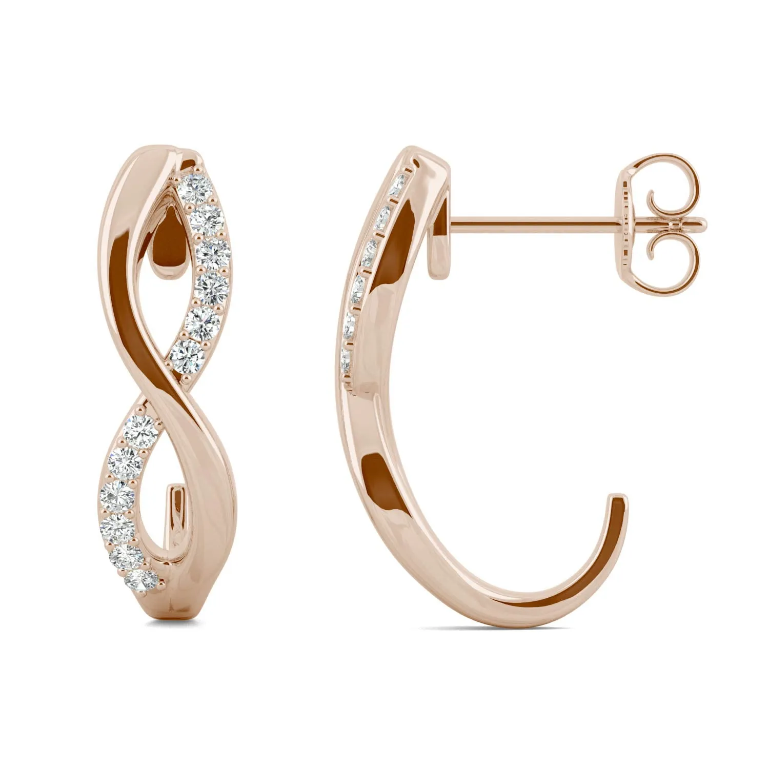 0.16 CTW DEW Moissanite Infinity J-Hoop Earrings in 14K Rose Gold