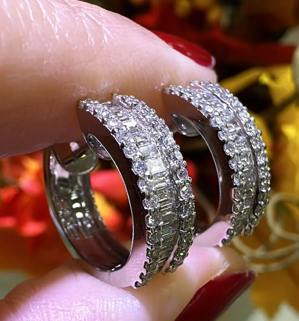 0.86ct tw Baguette Cut Diamond Wide Huggie Hoop Earrings