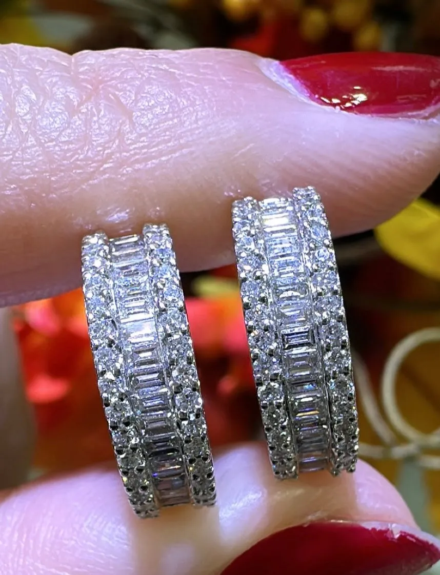 0.86ct tw Baguette Cut Diamond Wide Huggie Hoop Earrings