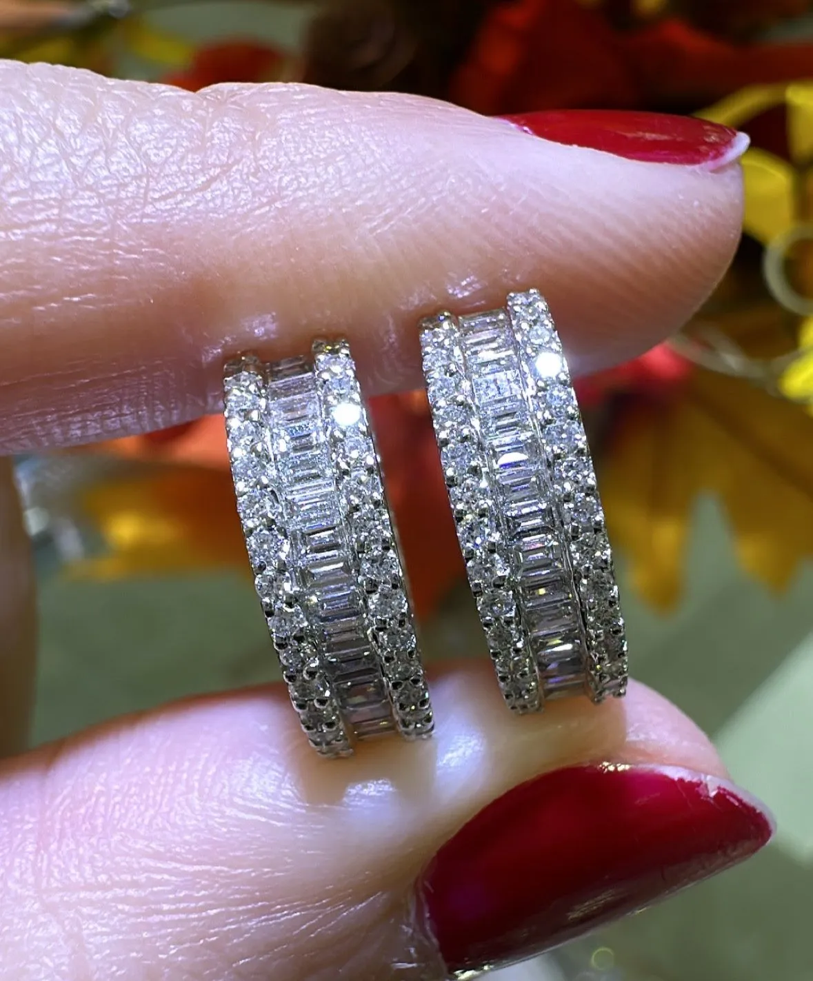 0.86ct tw Baguette Cut Diamond Wide Huggie Hoop Earrings