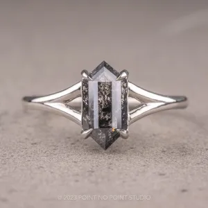 1 Carat Black Speckled Hexagon Diamond Engagement Ring, Split Shank Jane Setting, Platinum