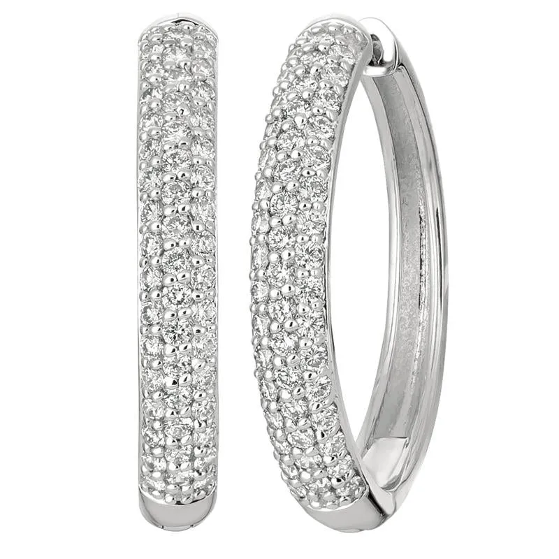 1.00 Carat Natural Diamond Hinged Hoop Earrings G SI 14K White Gold