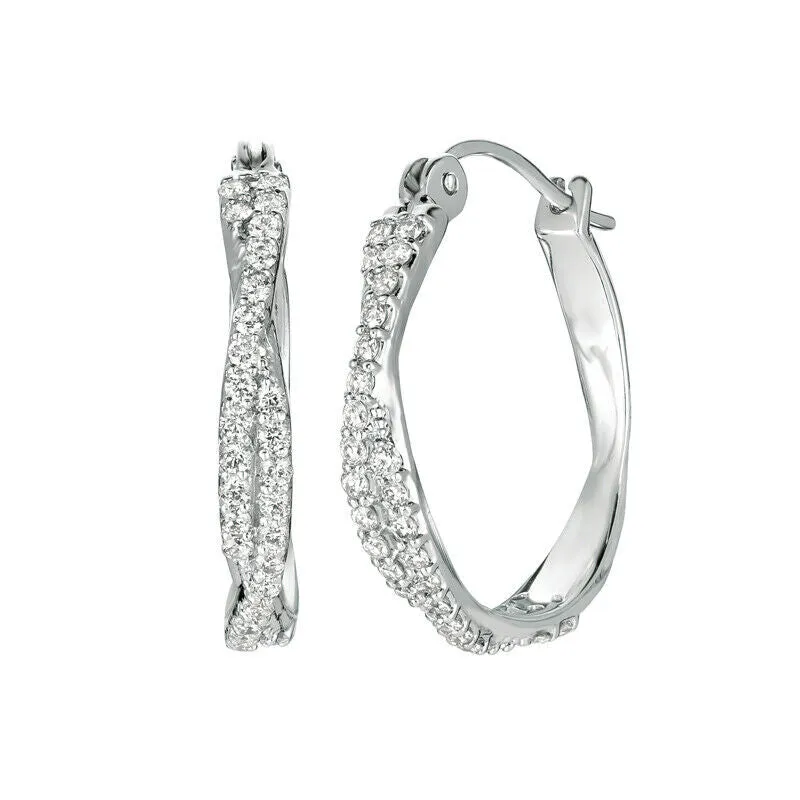 1.00 Carat Natural Diamond Hoop Earrings G SI 14K White Gold
