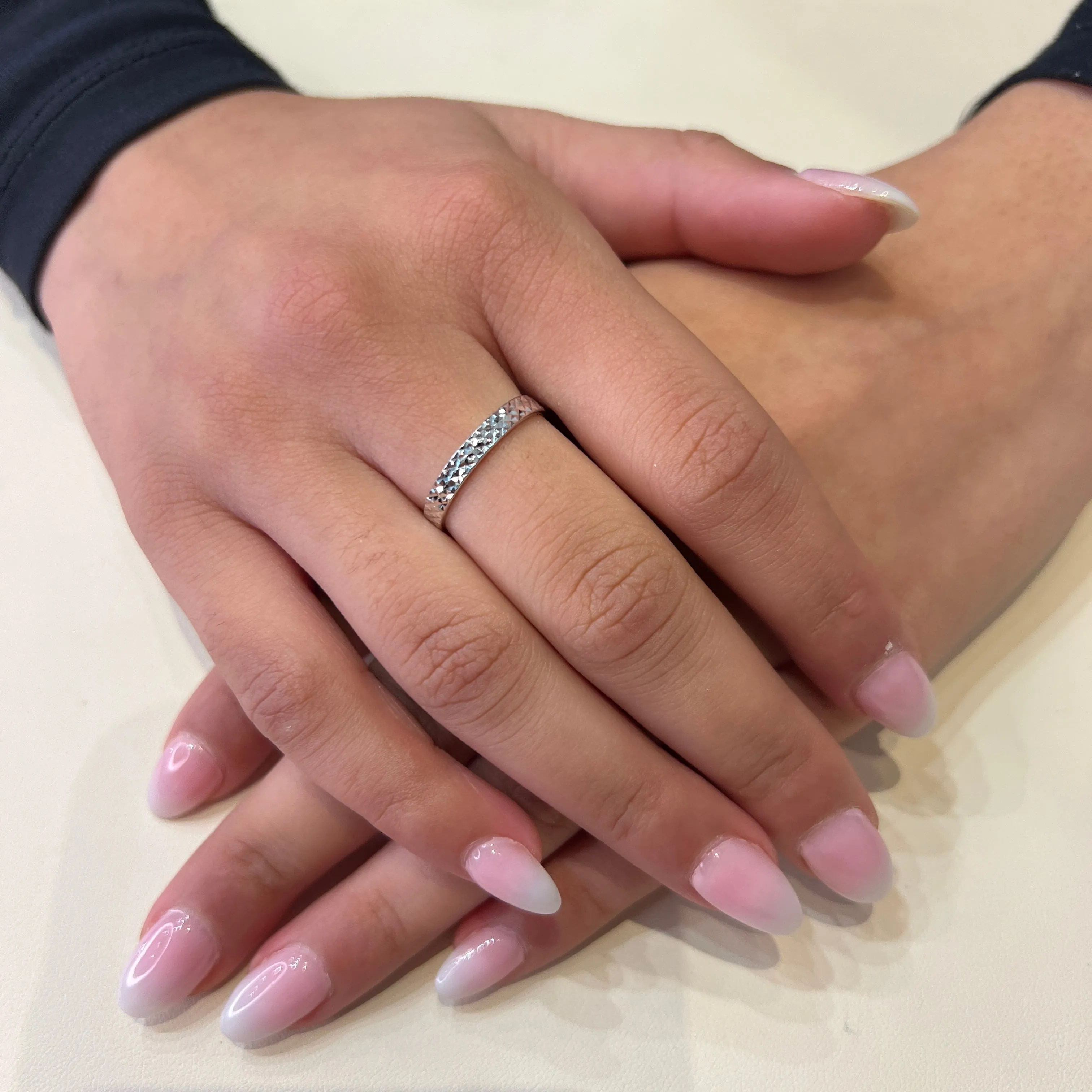 10K White Gold Diamond Cut Stackable Band