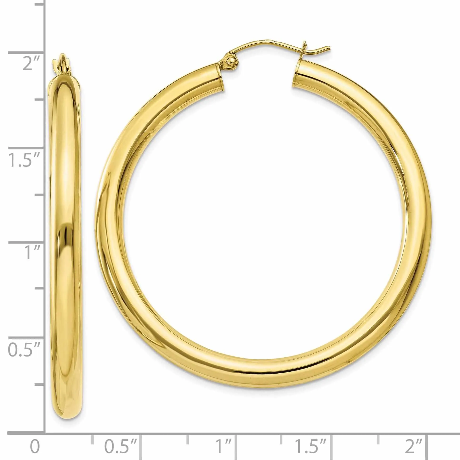 10k Yellow Gold Polished 4MM x 45MM Hoop Earrings