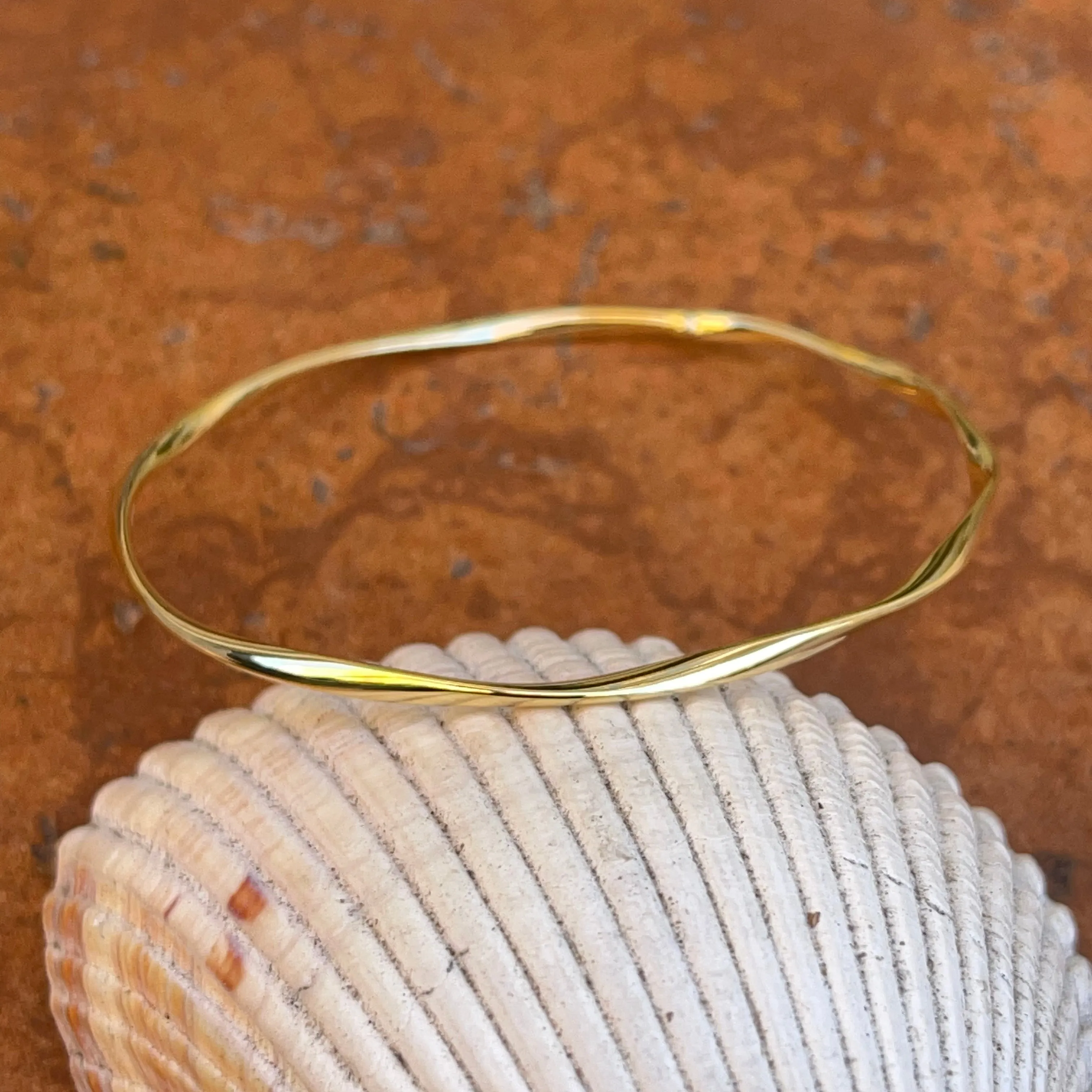 10KT Yellow Gold Twisted Round Slip On Bangle Bracelet