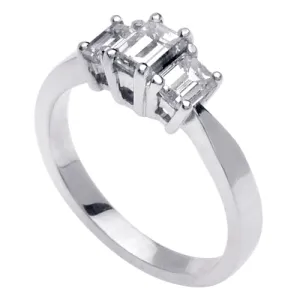 1.10ct 14K or 18K Gold 3 Stone Emerald Cut Diamond Ring