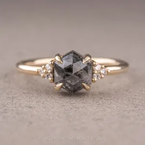 1.13 Carat Salt and Pepper Hexagon Engagement Ring, Quinn Setting, 14k Yellow Gold