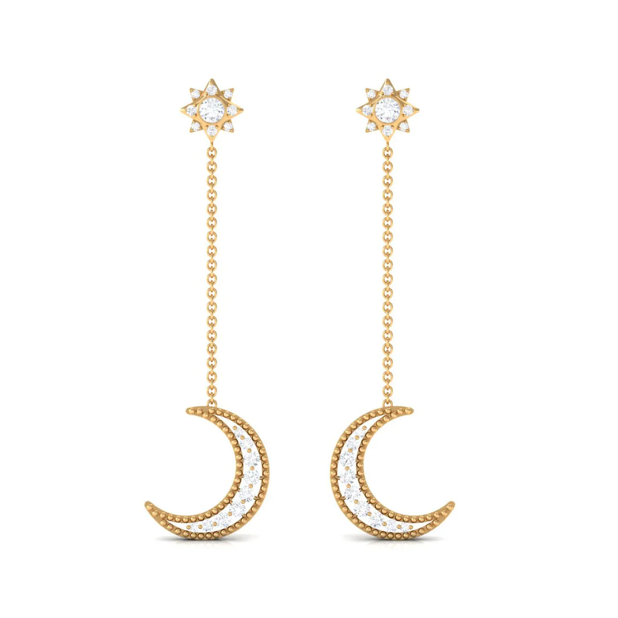 1/2 CT Diamond Star and Moon Drop Chain Earrings