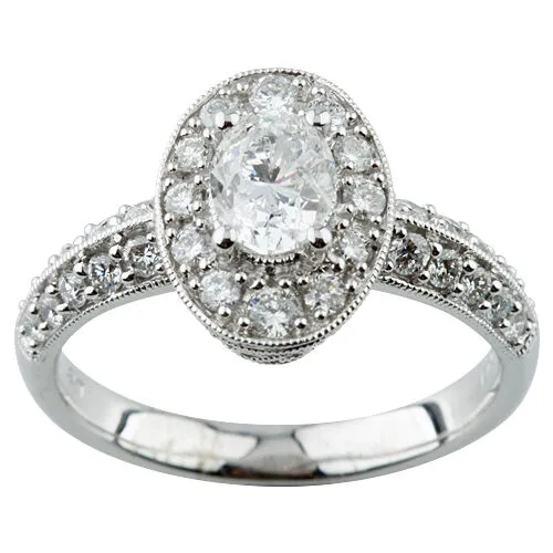1.24 carat Oval Diamond 18k White Gold Engagement Ring Accents Size 6.5