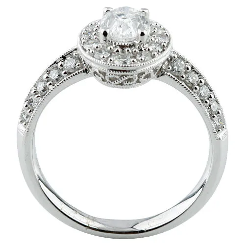 1.24 carat Oval Diamond 18k White Gold Engagement Ring Accents Size 6.5