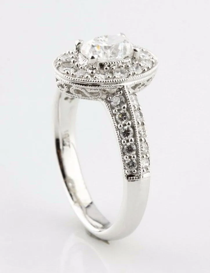 1.24 carat Oval Diamond 18k White Gold Engagement Ring Accents Size 6.5
