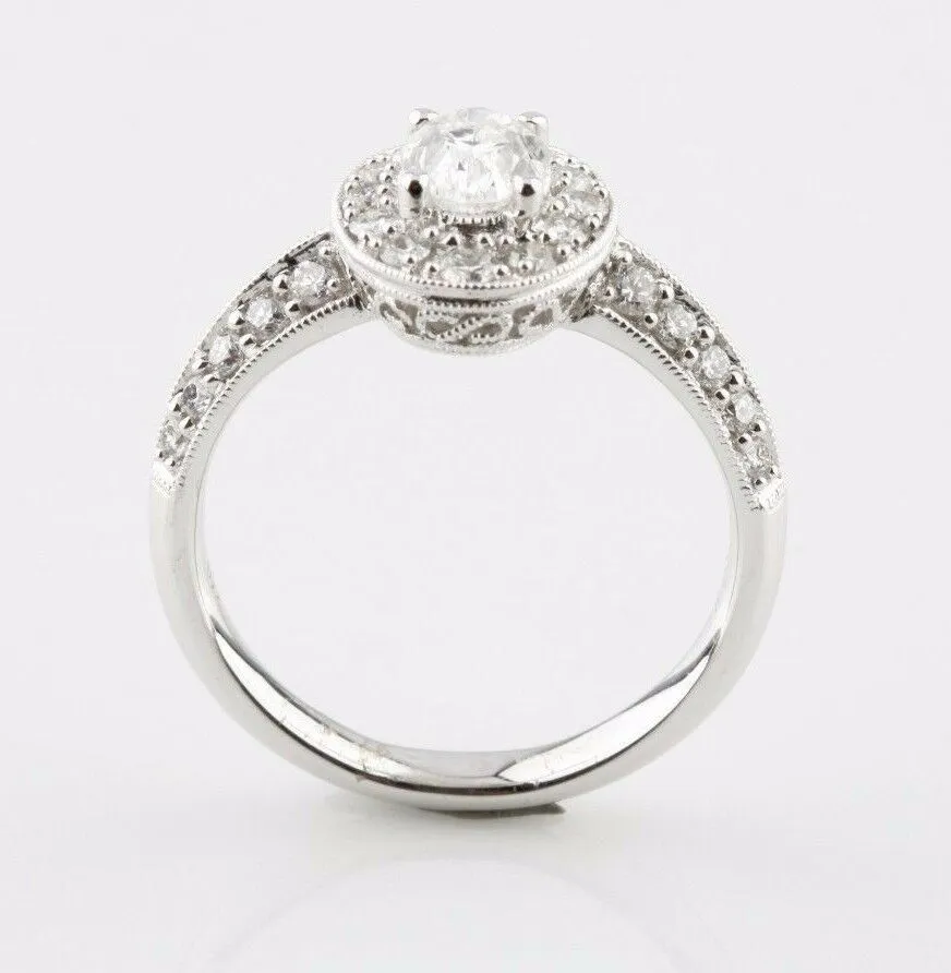 1.24 carat Oval Diamond 18k White Gold Engagement Ring Accents Size 6.5