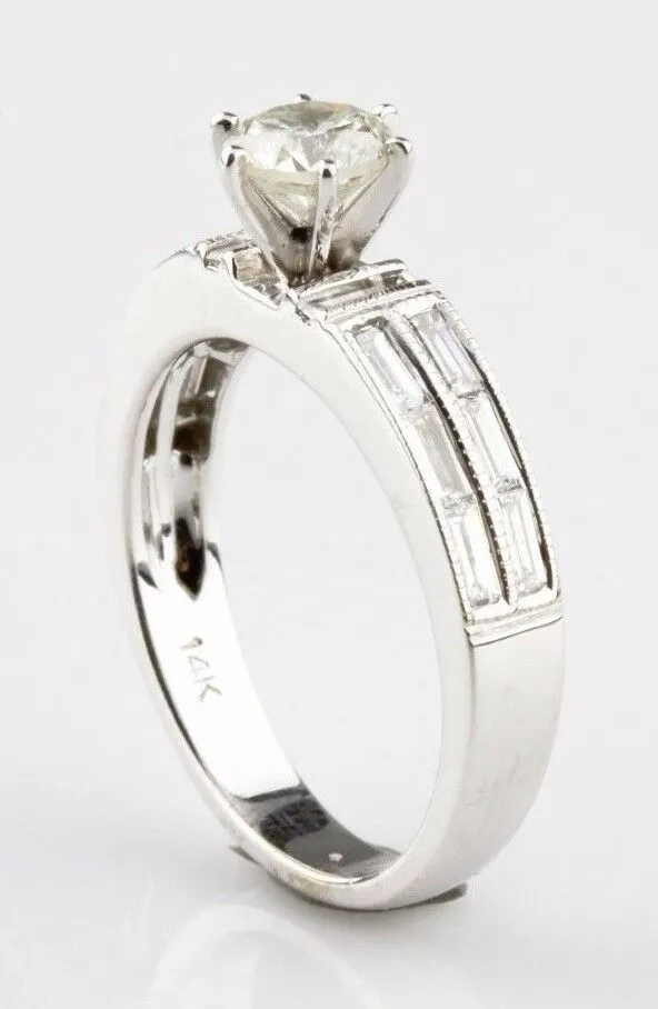1.34 carat Round Diamond 14k White Gold Engagement Unity Ring Size 6.75
