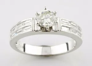 1.34 carat Round Diamond 14k White Gold Engagement Unity Ring Size 6.75