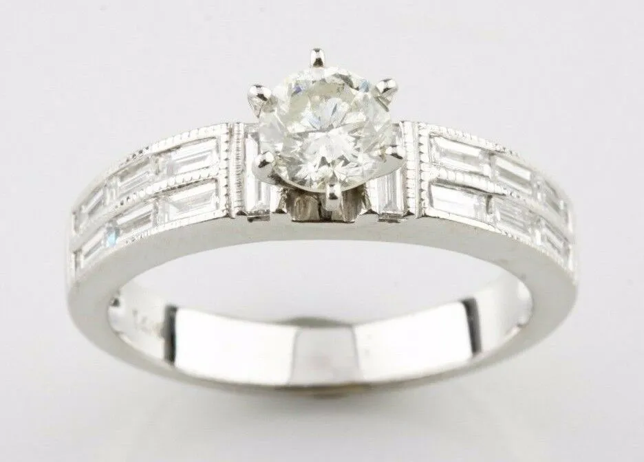 1.34 carat Round Diamond 14k White Gold Engagement Unity Ring Size 6.75