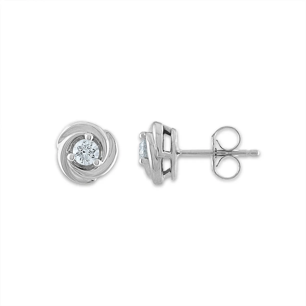 1/4 CTW Natural Diamond Stud Love Knot Earrings in 10KT White Gold