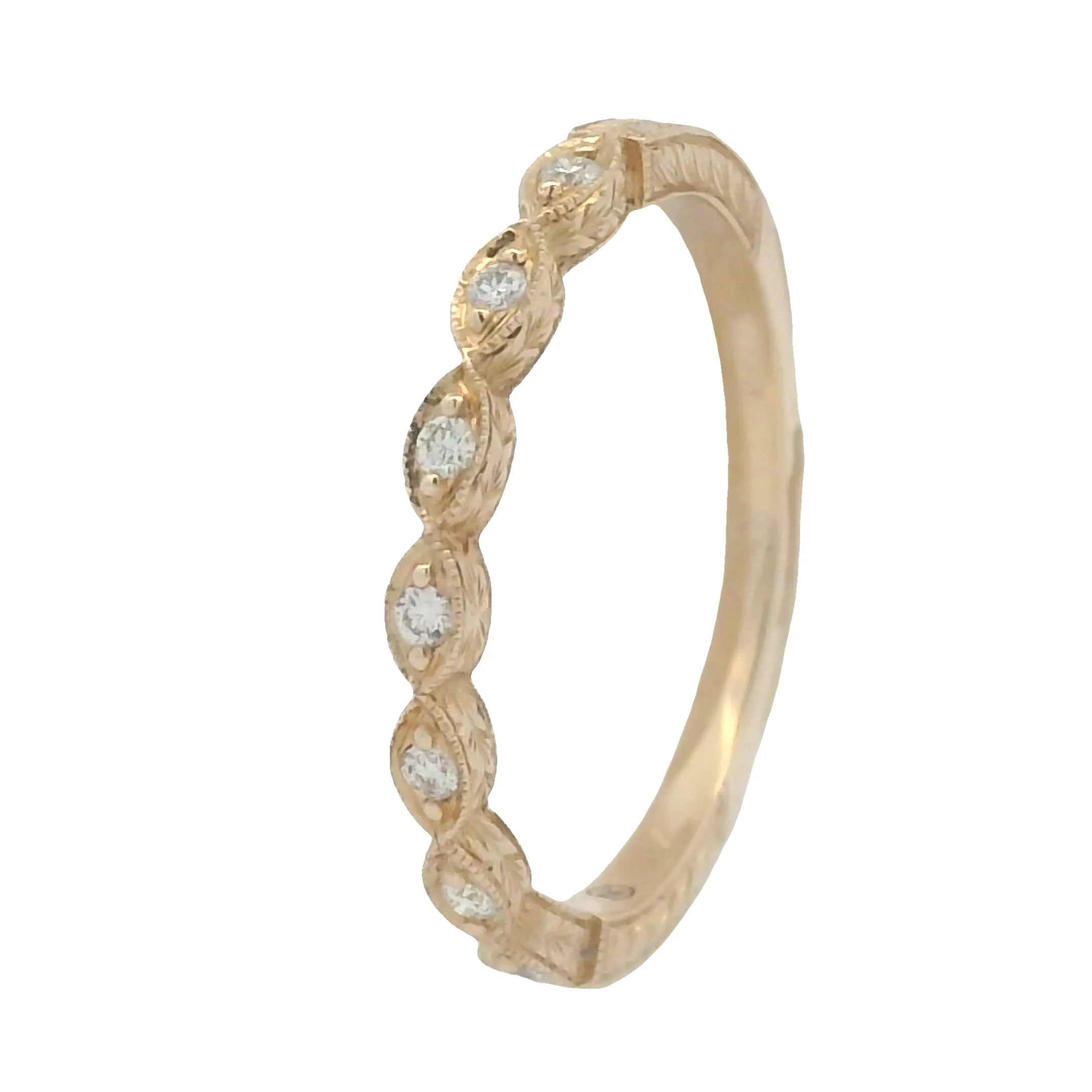 14 Karat Yellow Gold Engraved Diamond Stackable Ring