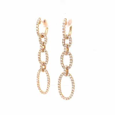 14K Diamond Oval Link Drop Earrings Yellow Gold