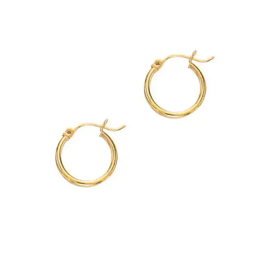 14K Gold 2mm Wide 15mm Hoop Earrings