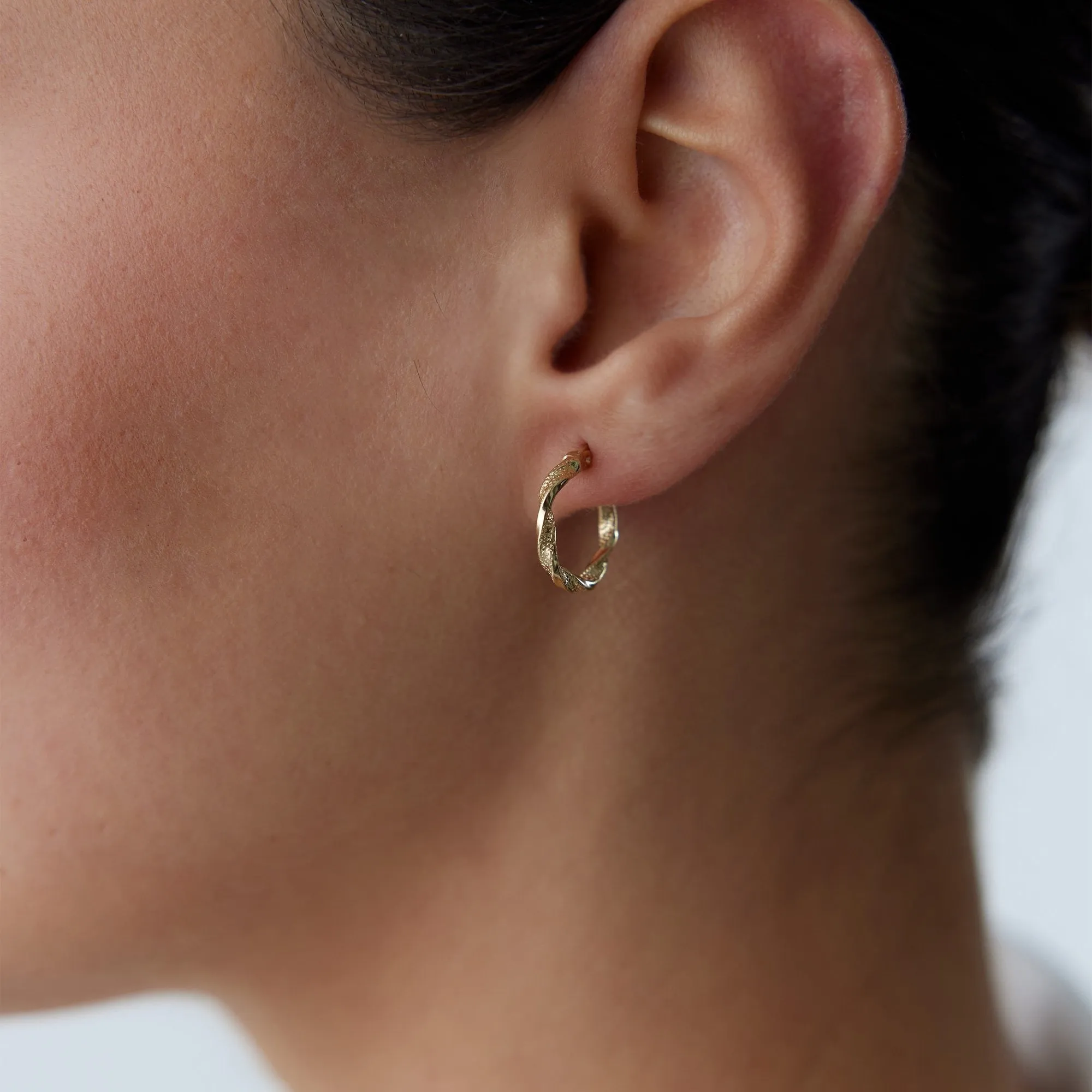 14k Gold Hoop Earrings Pencil Fold Earrings