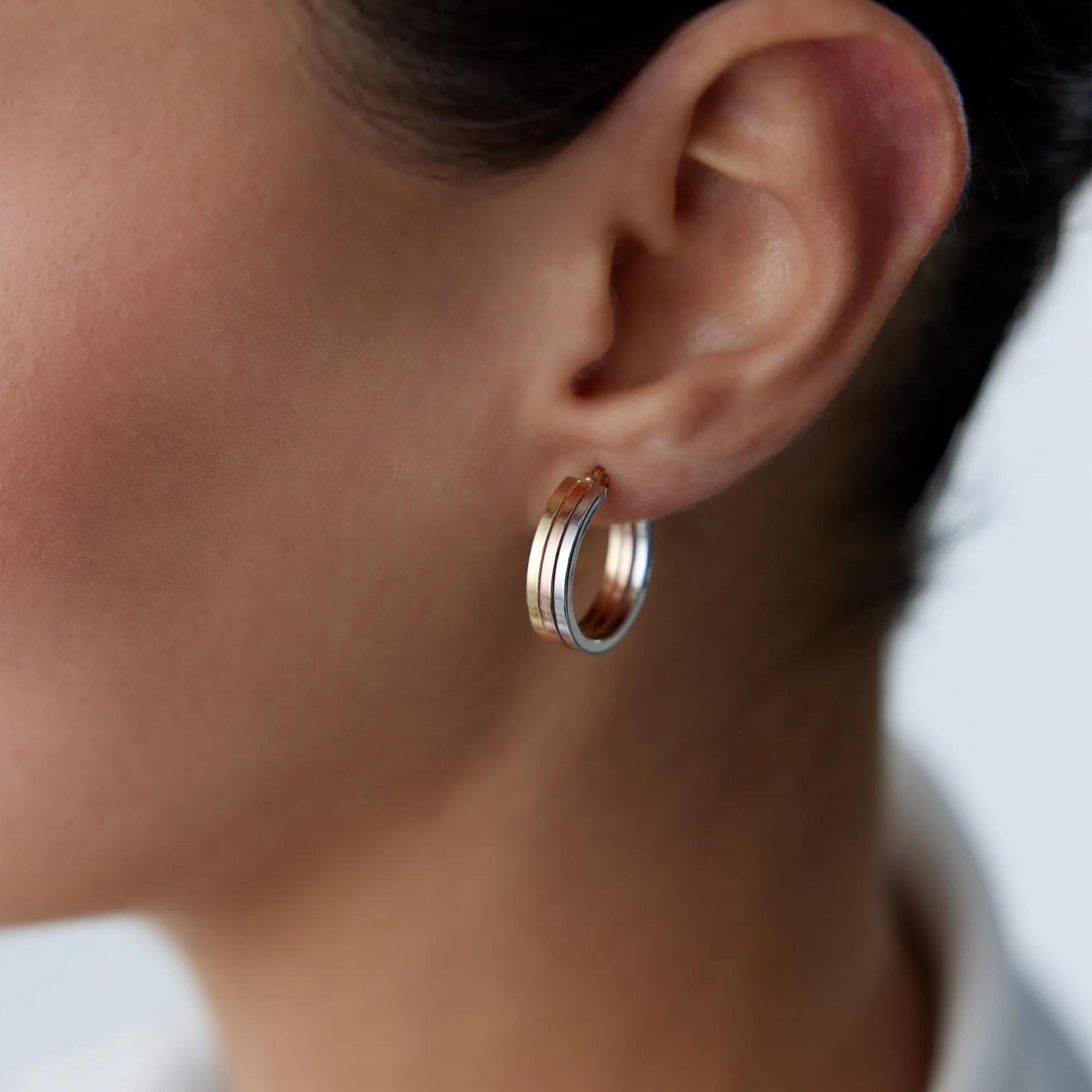 14k Gold Hoop Earrings Trio Color Ring Earring