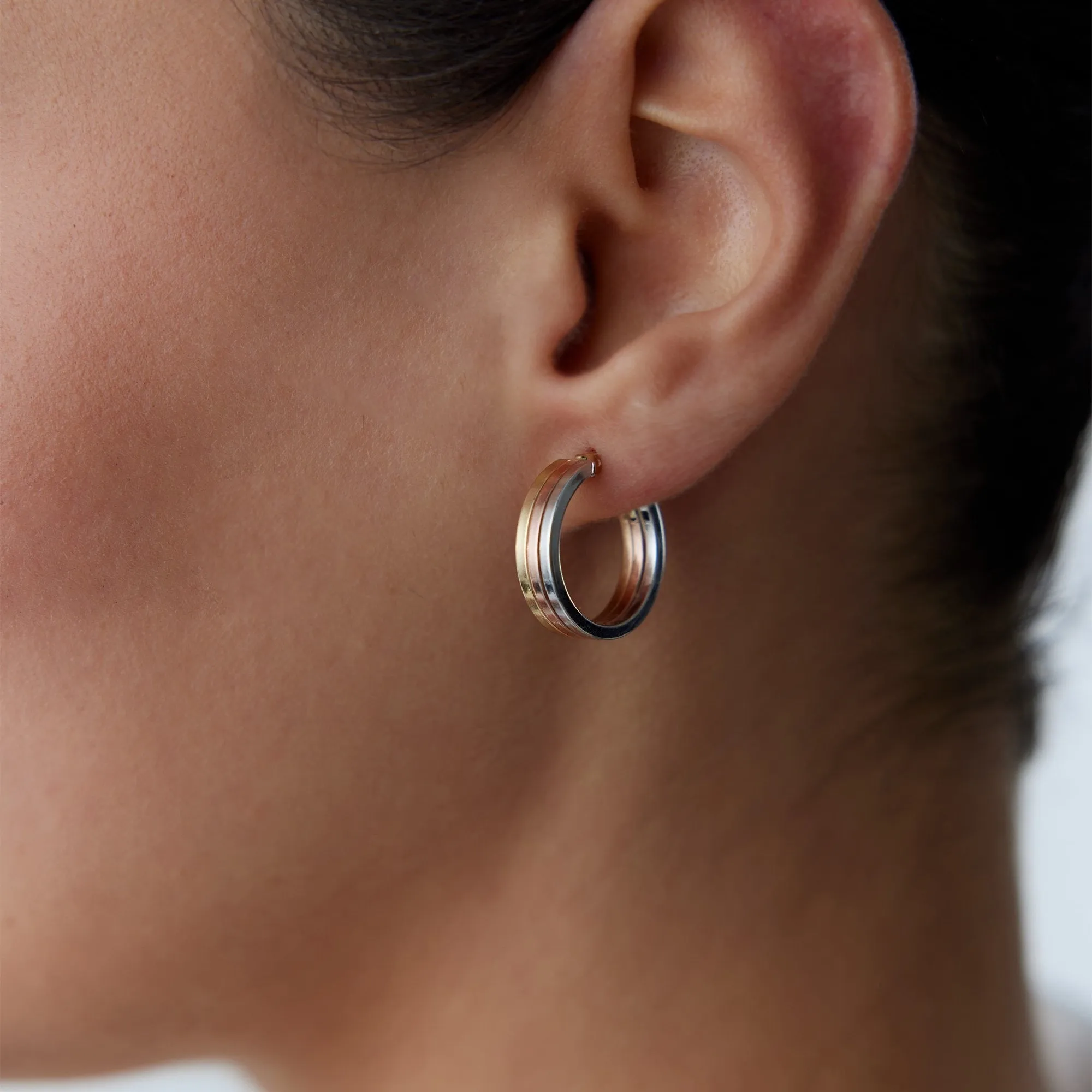 14k Gold Hoop Earrings Trio Color Ring Earring