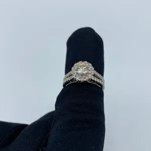 14K Halo Circle with Large Center Stone Diamond Ring