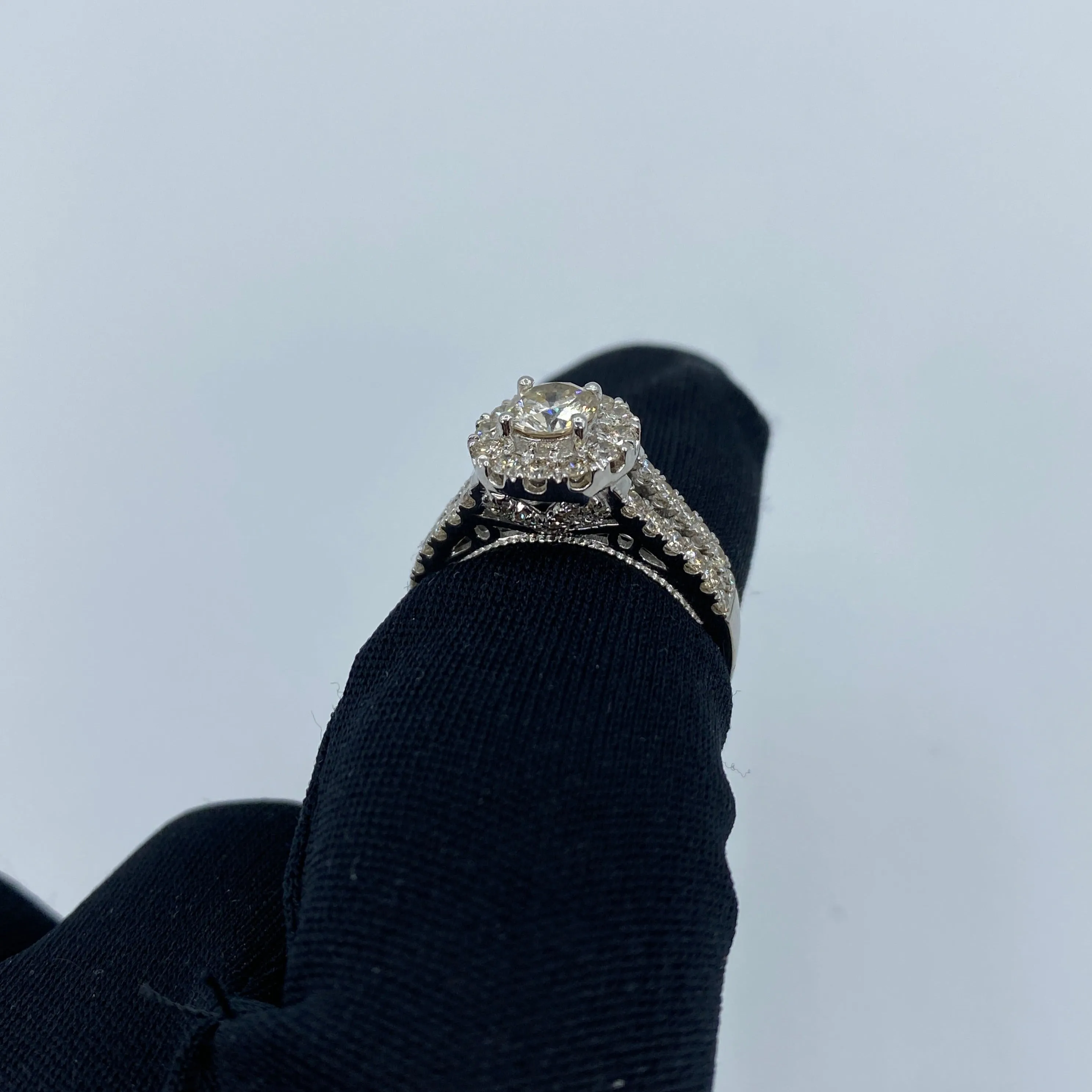 14K Halo Circle with Large Center Stone Diamond Ring