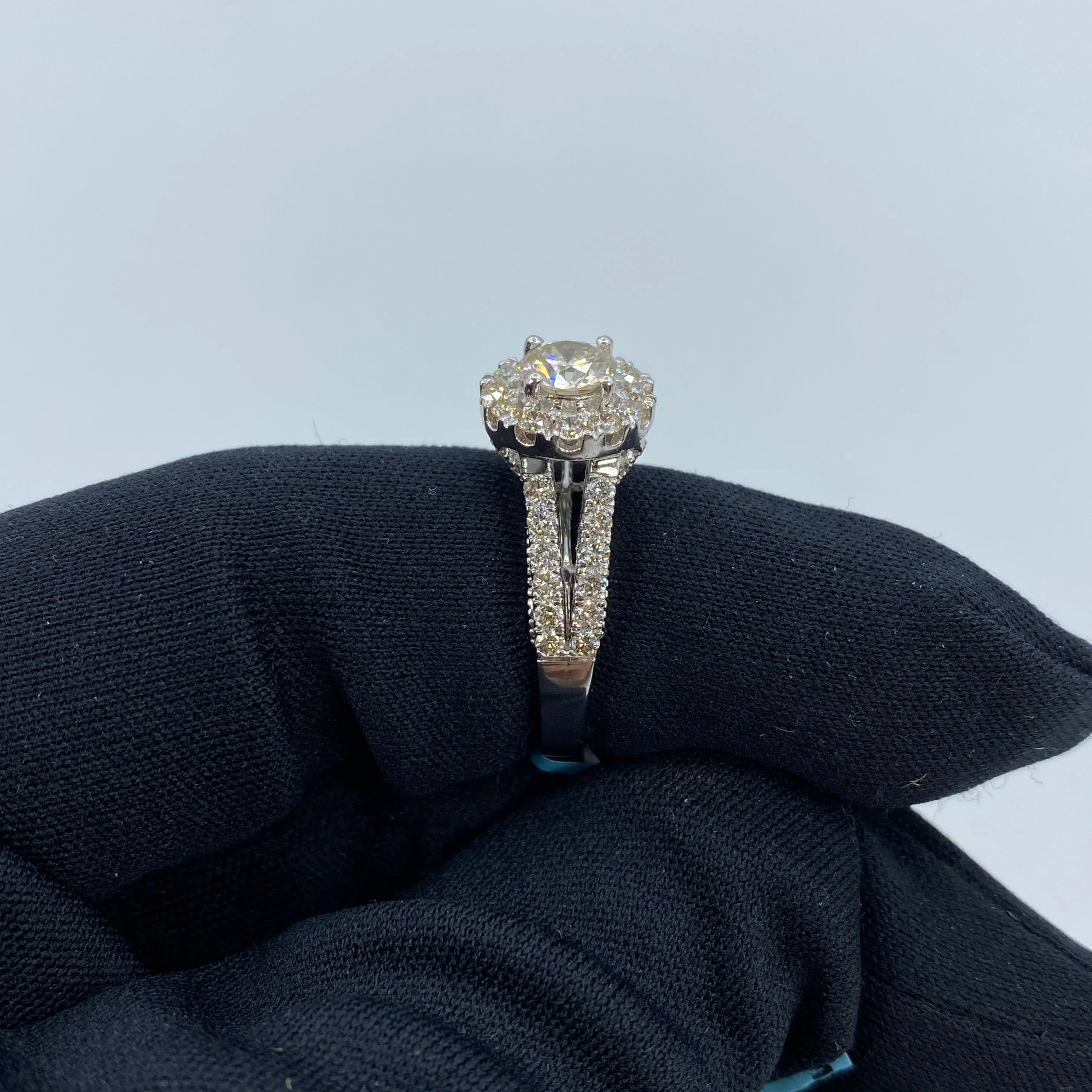14K Halo Circle with Large Center Stone Diamond Ring