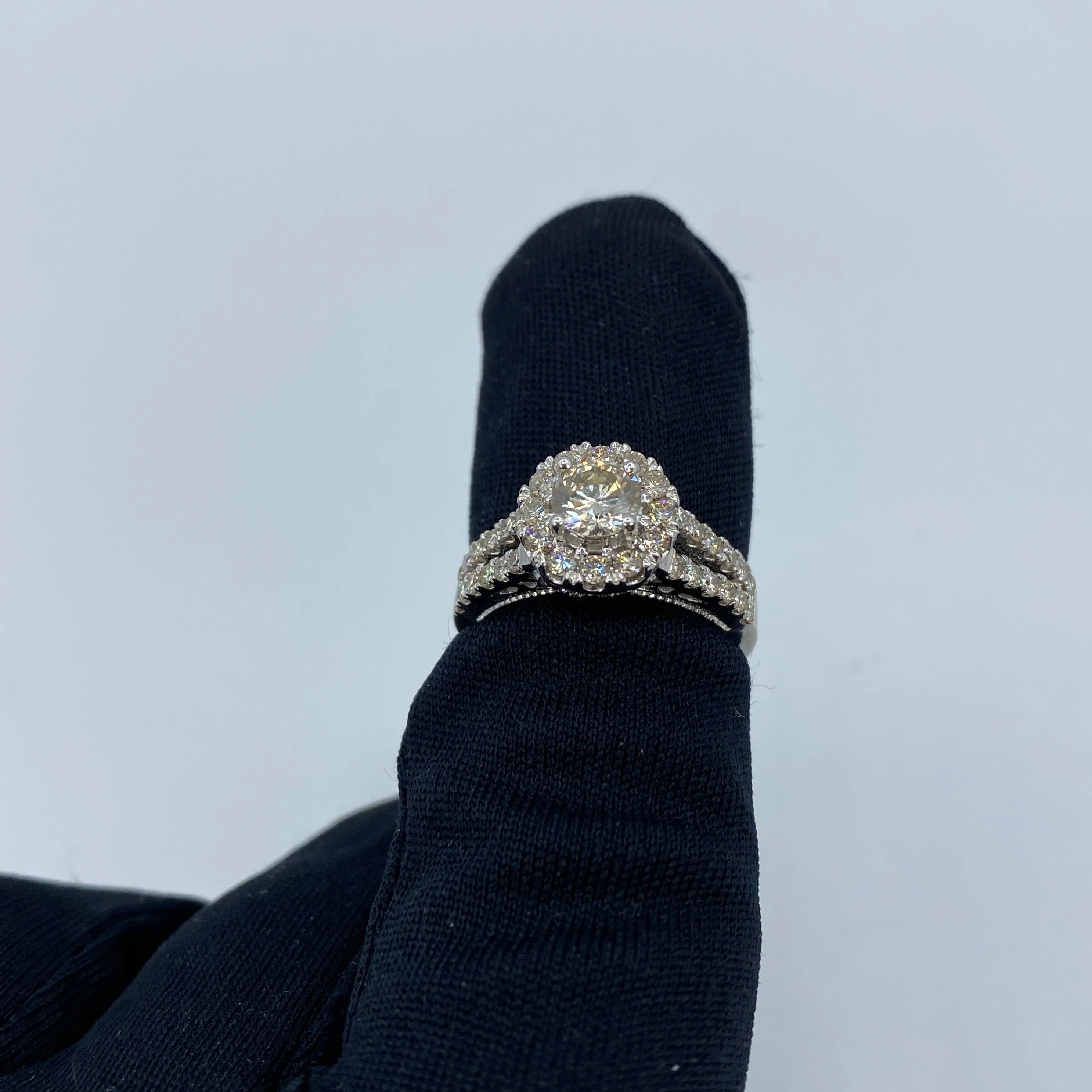14K Halo Circle with Large Center Stone Diamond Ring