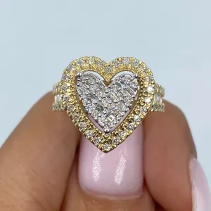 14K Heart Halo Diamond Baguette Ring