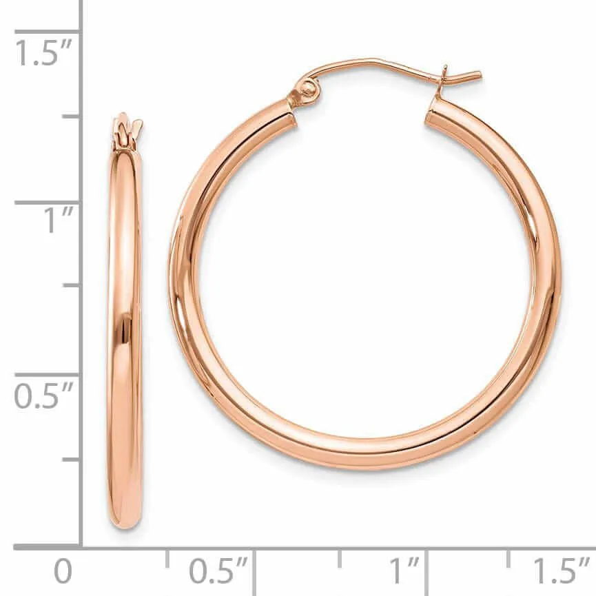 14k Rose Gold 2.5MM Polished Hoop Earrings