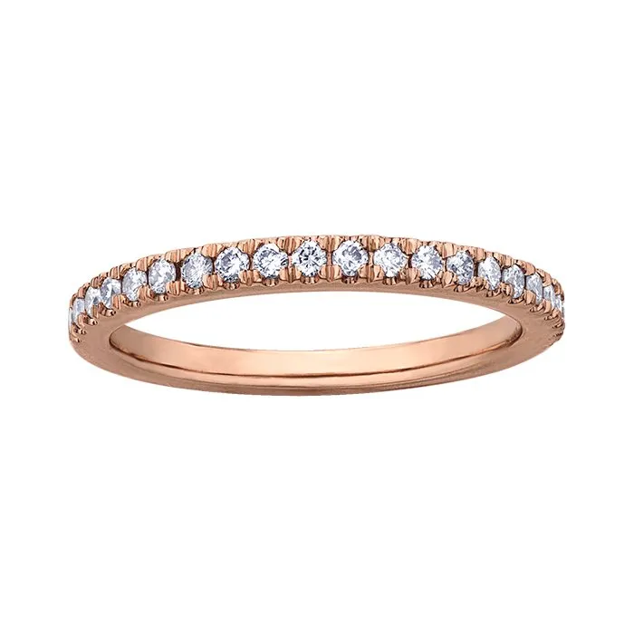 14K Rose Gold Pink Passion (0.26ct) Pavee Set Diamond Stackable Matching Wedding Band