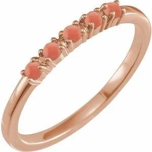 14K Rose Natural Pink Coral Cabochon Stackable Ring