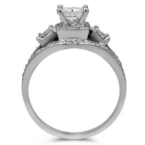 14K Solid White Gold Diamond Engagement Ring 1.46 Ctw
