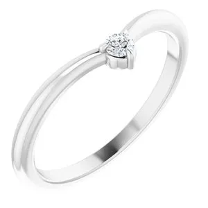 14K White .06 CT Natural Diamond Stackable V Ring
