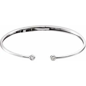 14K White 1/6 CTW Diamond Hinged Cuff Bracelet