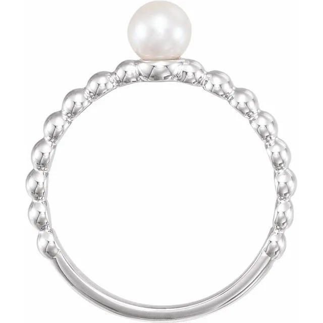 14K White 4.5-5.0 mm Freshwater Cultured Pearl Stackable Beaded Ring