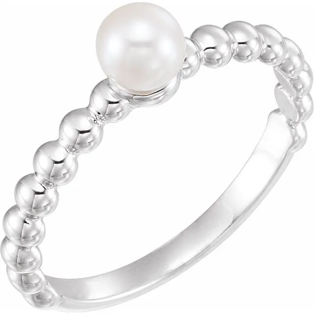 14K White 4.5-5.0 mm Freshwater Cultured Pearl Stackable Beaded Ring