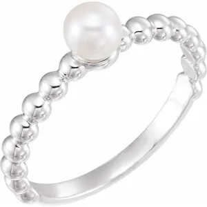 14K White 4.5-5.0 mm Freshwater Cultured Pearl Stackable Beaded Ring