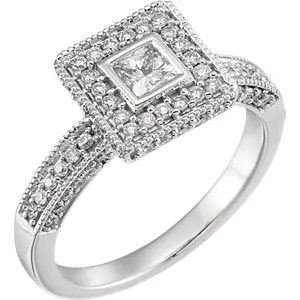 14K White 7/8 CTW Diamond Halo-Style Engagement Ring