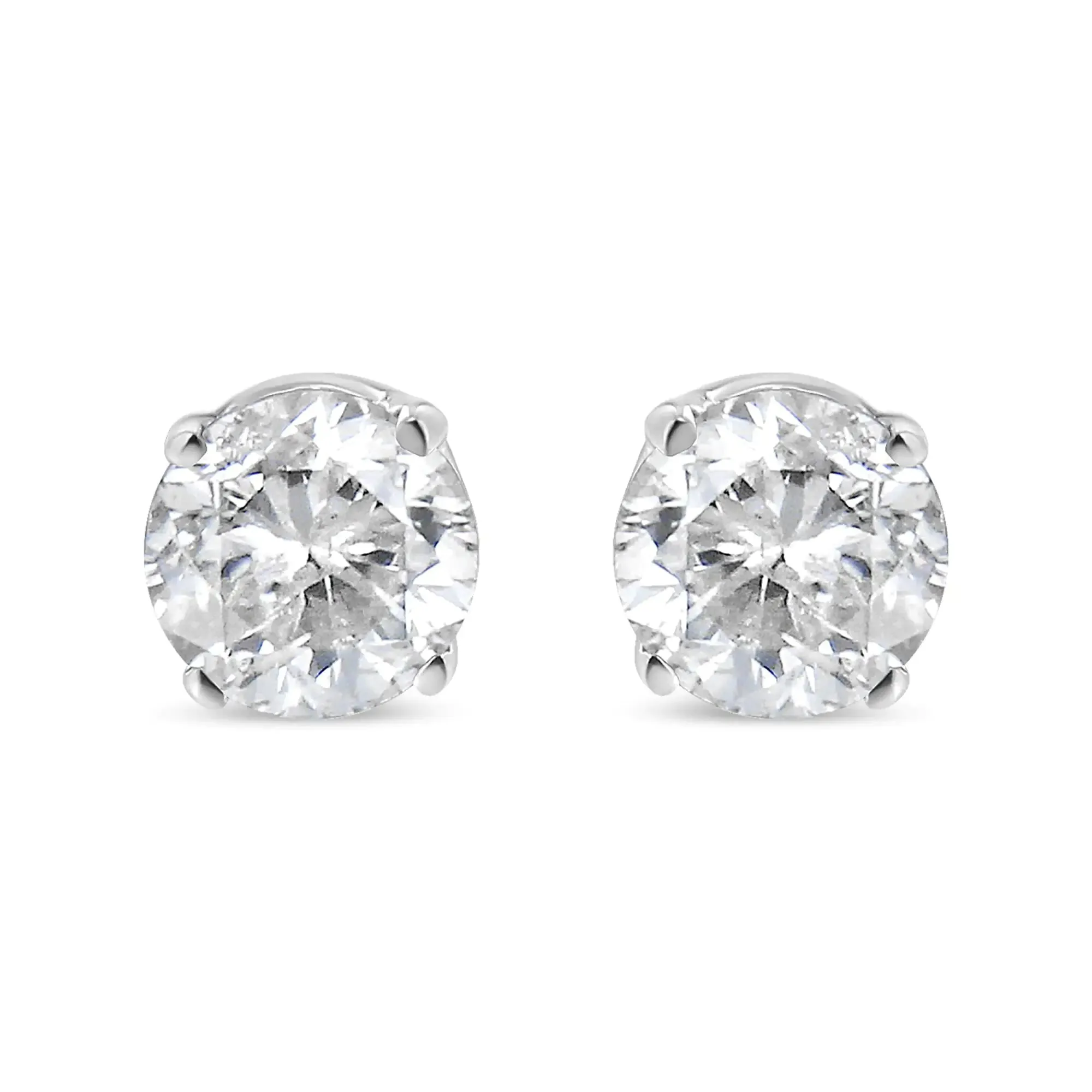 14K White Gold 1/2 Cttw Round Brilliant-Cut Near Colorless Diamond Classic 4-Prong Stud Earrings (H-I Color, SI1-SI2 Clarity)