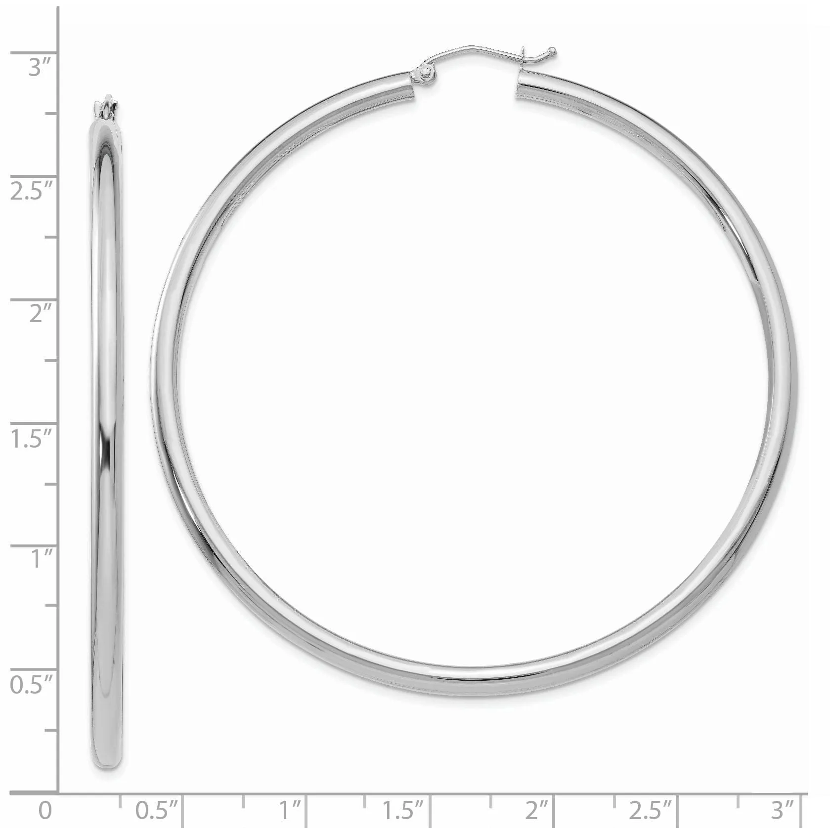 14k White Gold 3MM Round Hoop Earrings