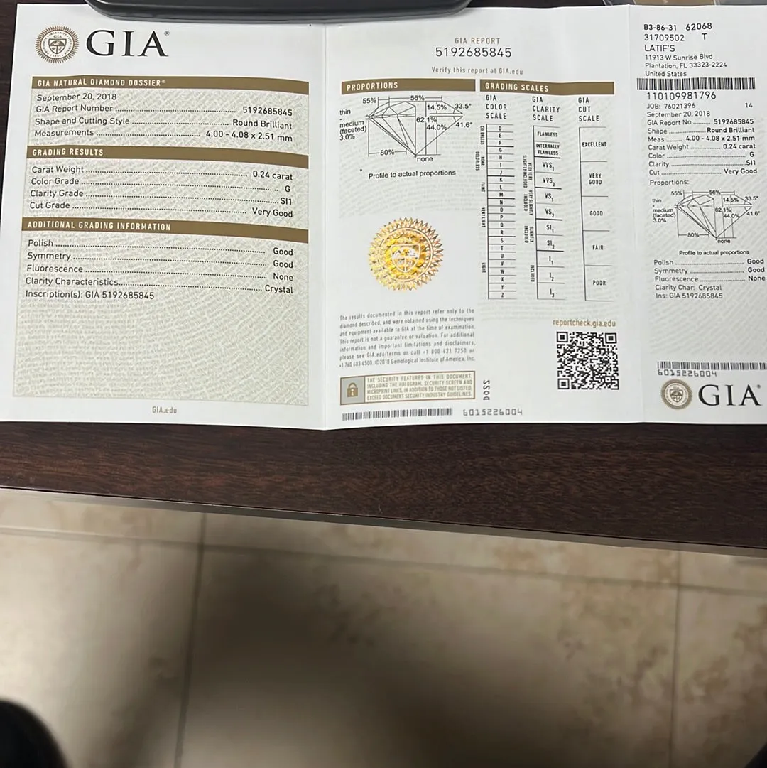 14k White Gold .48ct G SI1 Round Diamond Stud Earrings Certified By GIA # 5192690403 and 519268845