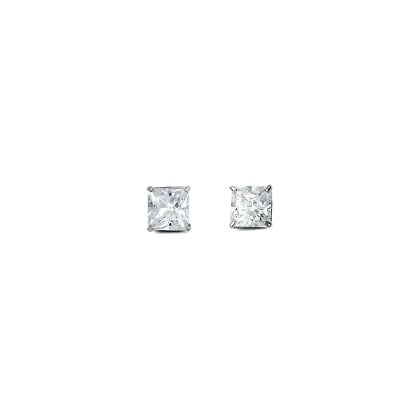 14K White Gold 4mm Square CZ Stud Earrings